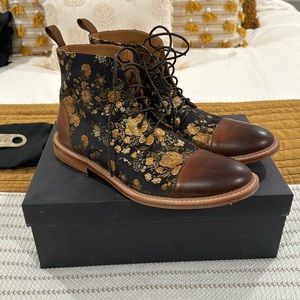 Taft Jack Cap Toe Boot Eden Brown Black Floral Satin Leather Men’s EU 43
